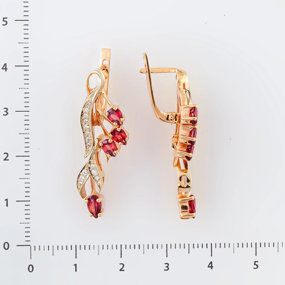 Серьги с гранатом из красного золота 585 пробы