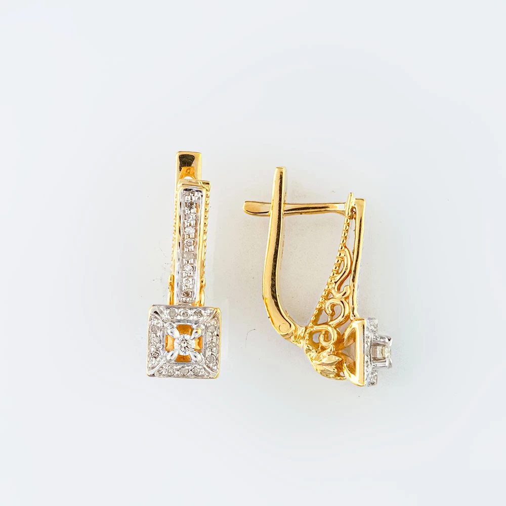 Серьги с бриллиантом из желтого золота 585 пробы