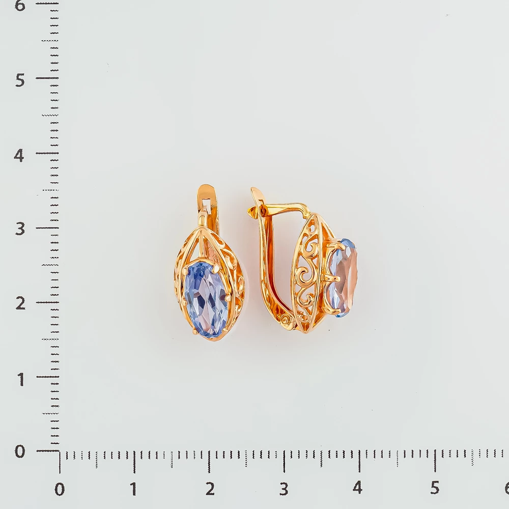 Серьги с фианитом из красного золота 585 пробы