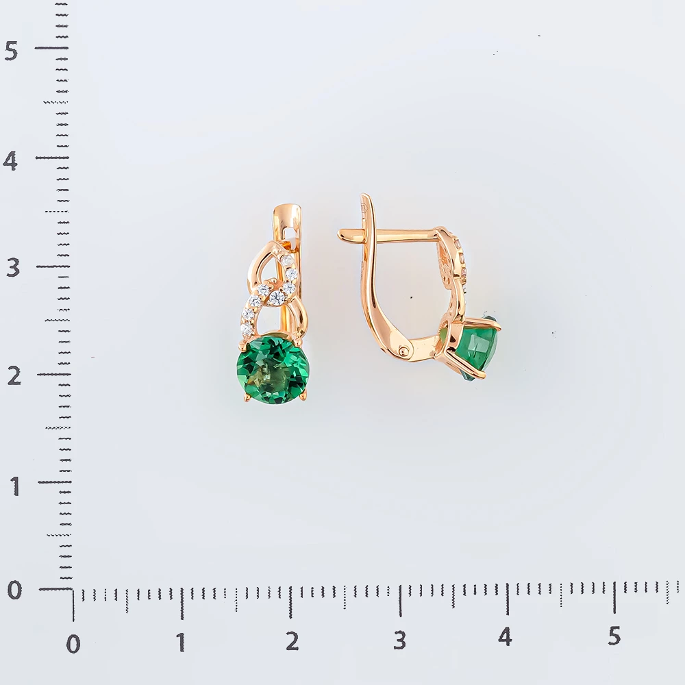 Серьги с кварцем синтетическим из красного золота 585 пробы