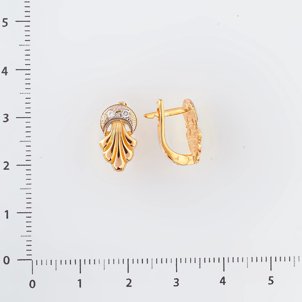 Серьги с фианитом из красного золота 585 пробы