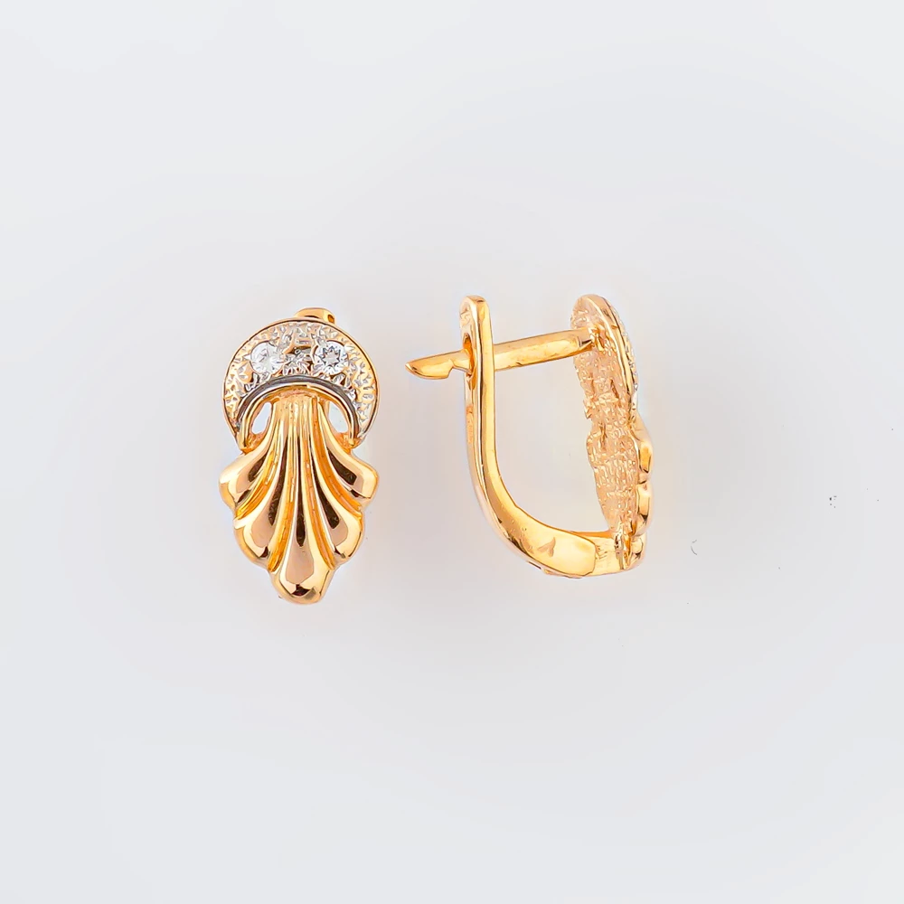 Серьги с фианитом из красного золота 585 пробы