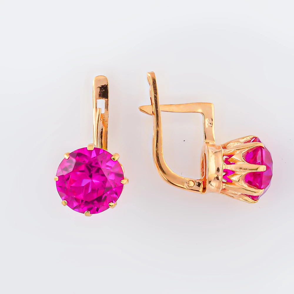 Серьги с фианитом из красного золота 583 пробы