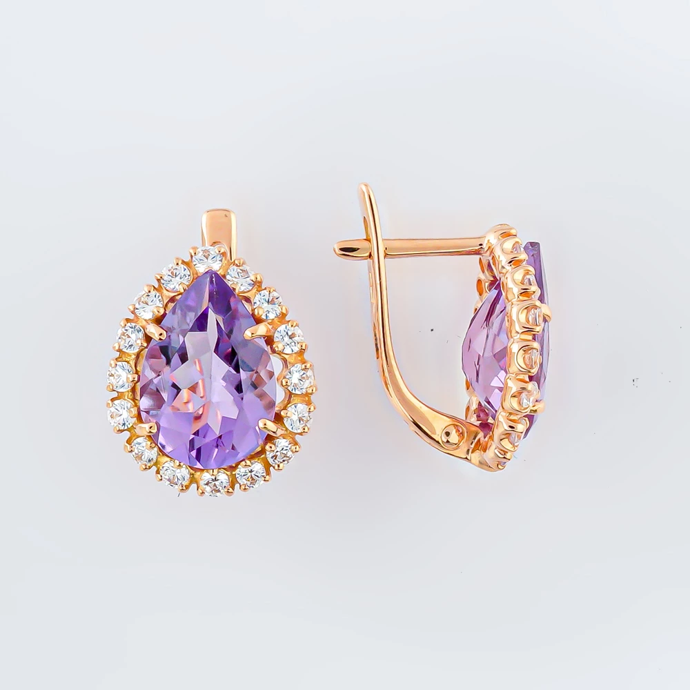 Серьги с аметистом из красного золота 585 пробы