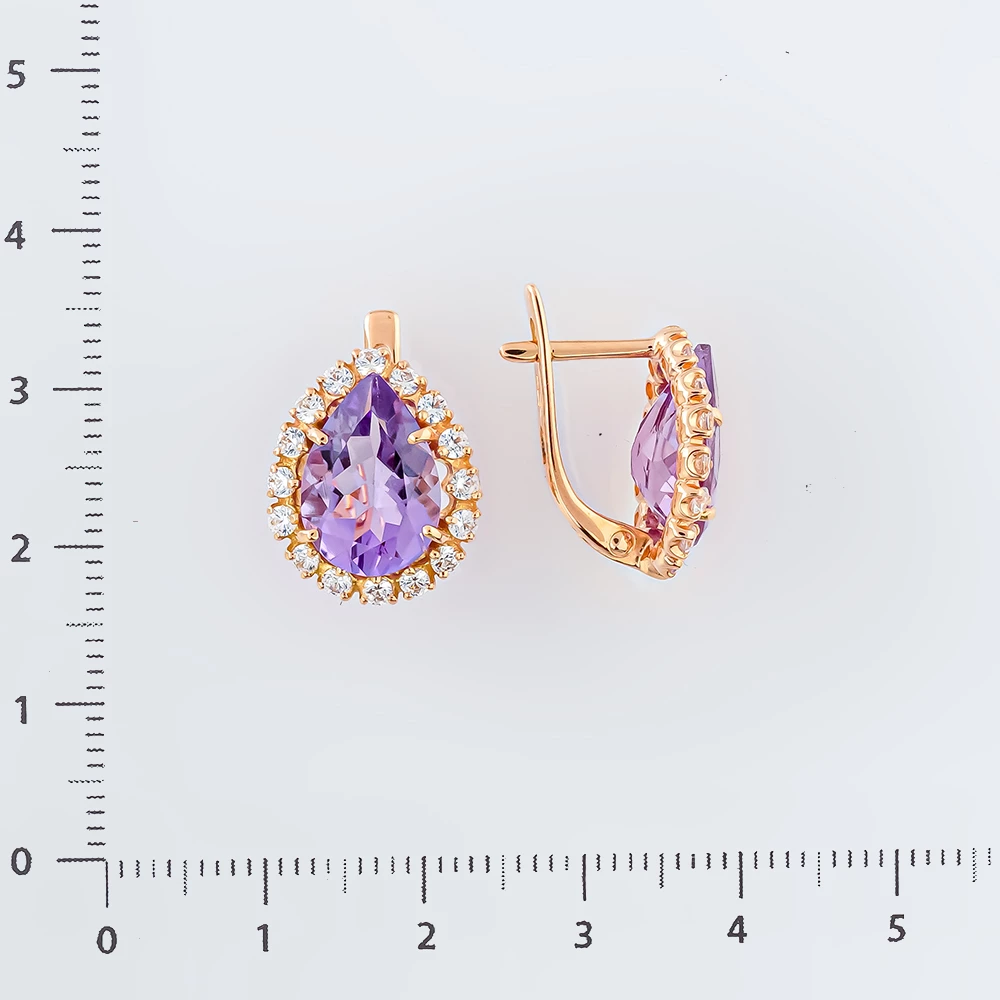 Серьги с аметистом из красного золота 585 пробы