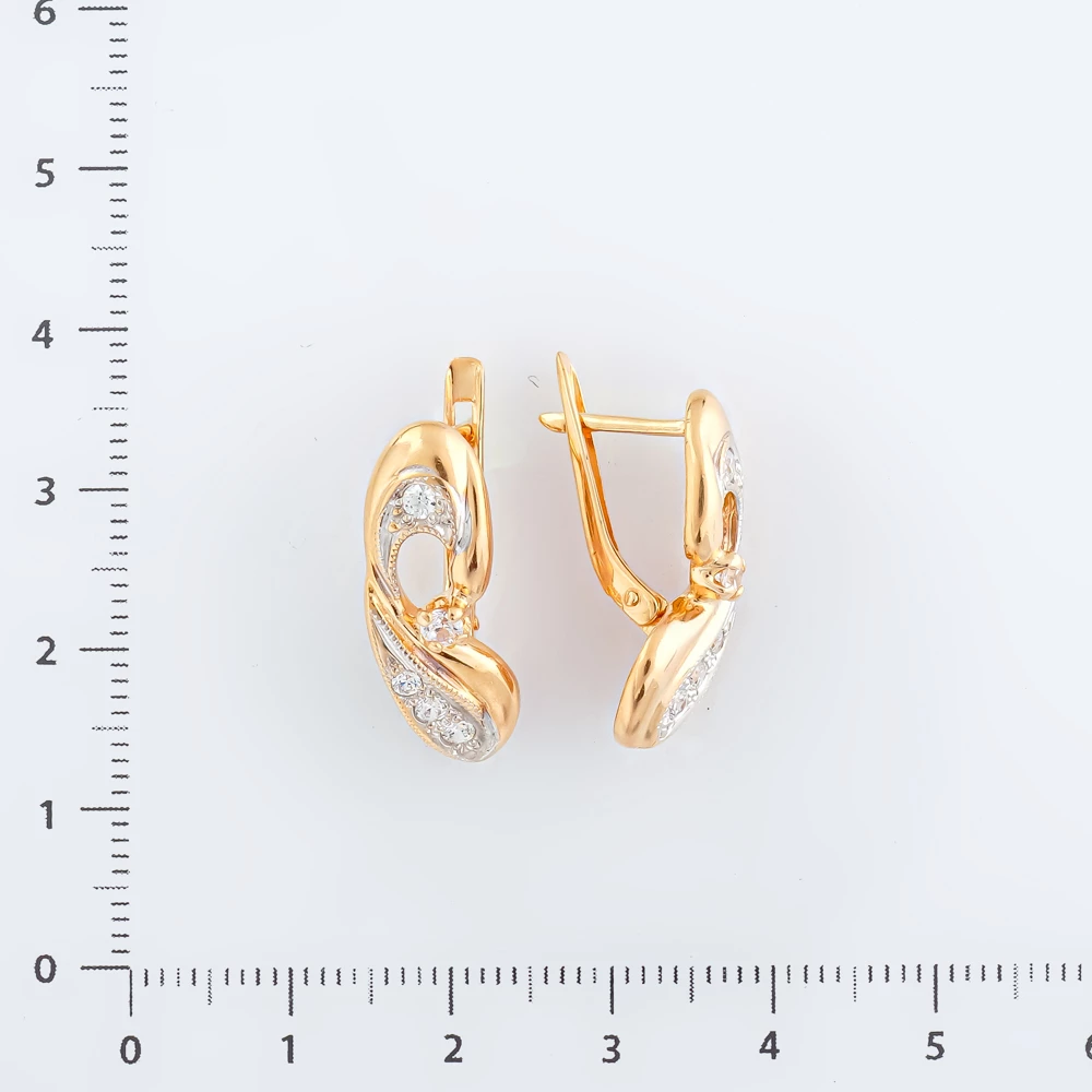 Серьги с фианитом из красного золота 585 пробы