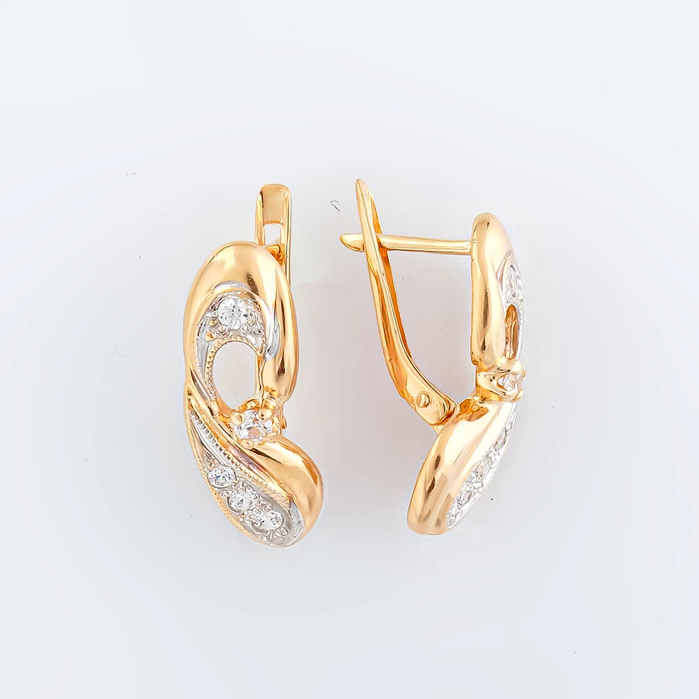 Серьги с фианитом из красного золота 585 пробы