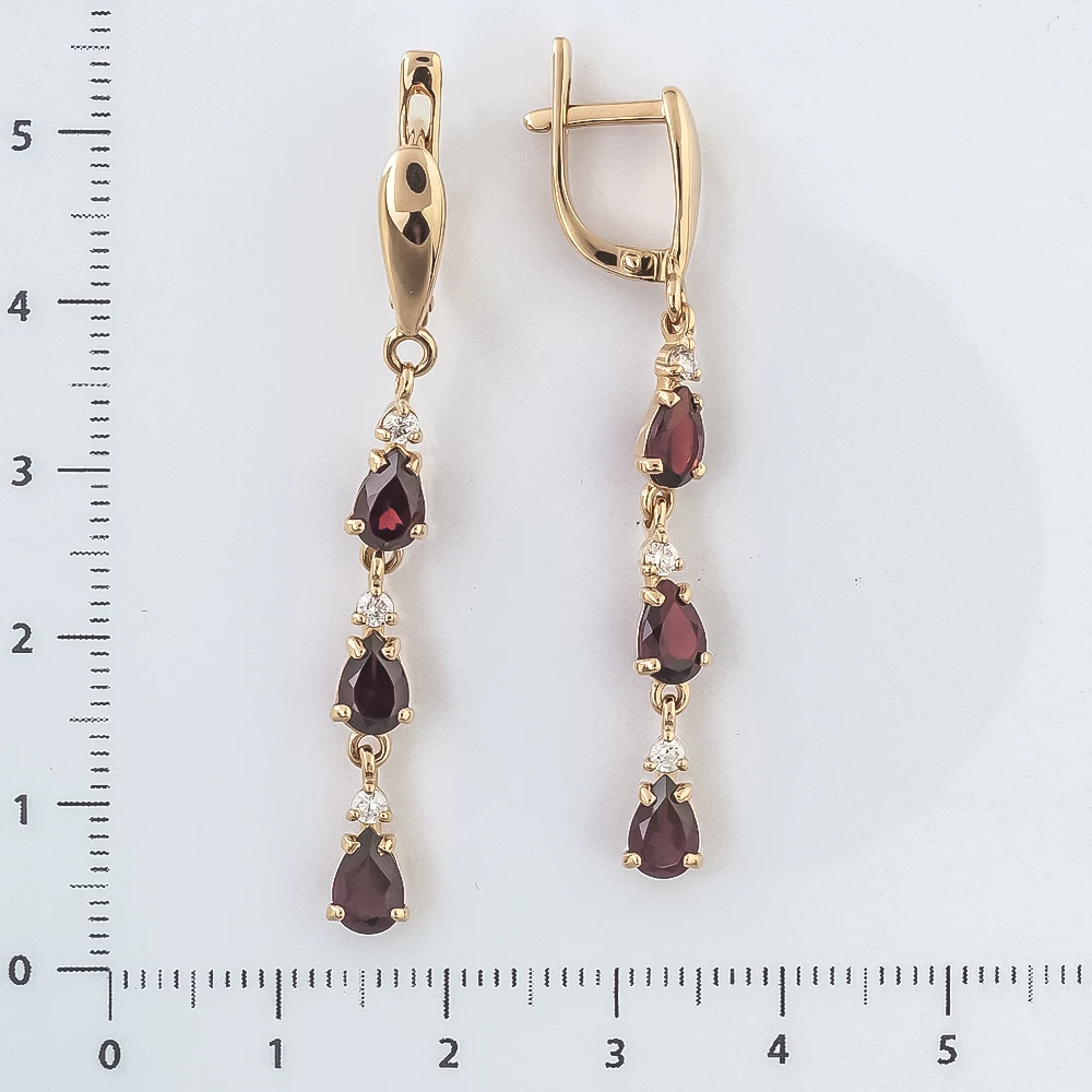 Серьги с гранатом из красного золота 585 пробы
