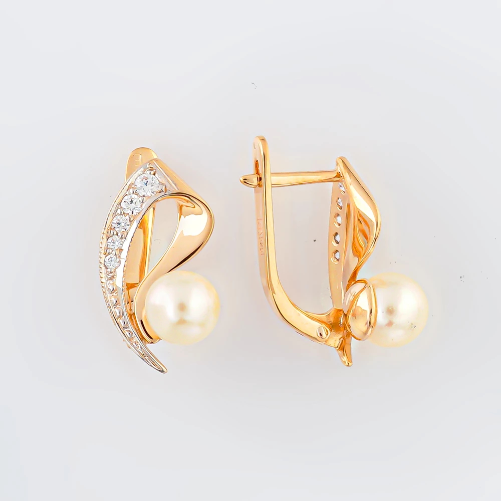 Серьги с культивированным жемчугом из красного золота 585 пробы