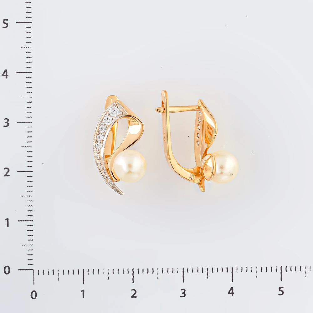 Серьги с культивированным жемчугом из красного золота 585 пробы