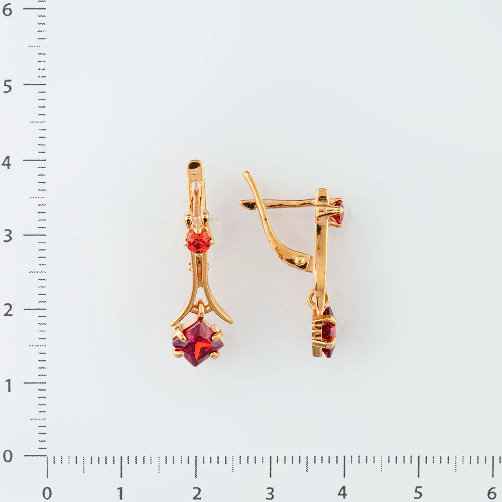 Серьги с фианитом из красного золота 585 пробы