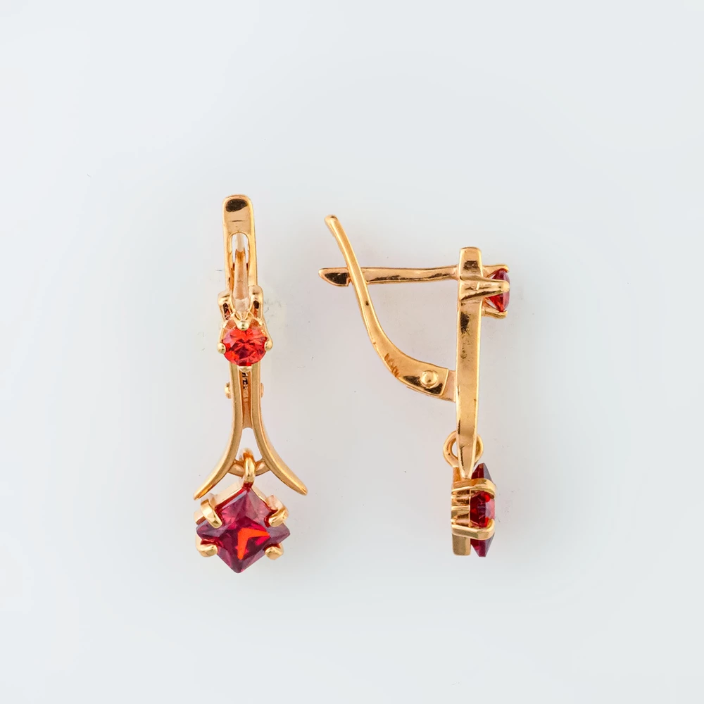 Серьги с фианитом из красного золота 585 пробы