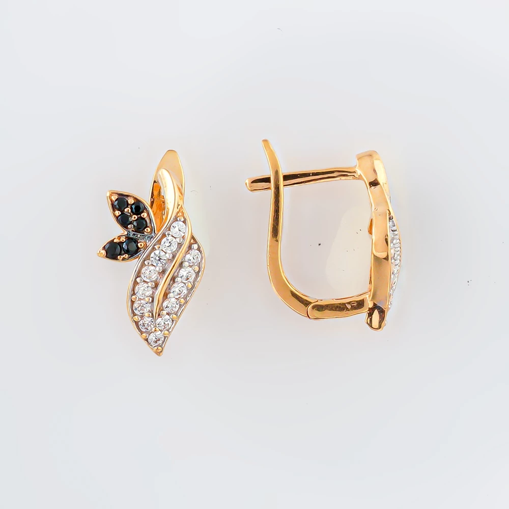 Серьги с фианитом из красного золота 585 пробы