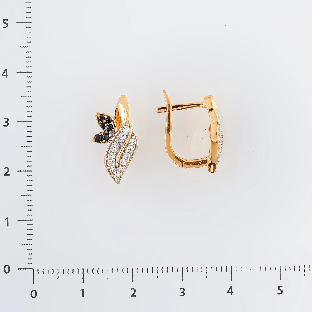 Серьги с фианитом из красного золота 585 пробы