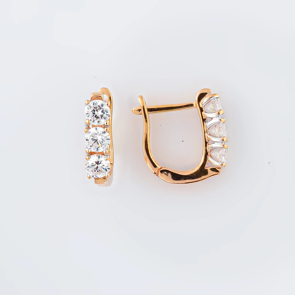 Серьги с фианитом из красного золота 585 пробы