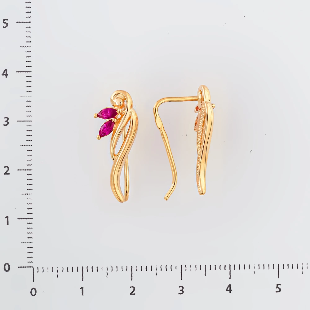 Серьги с рубином синтетическим из красного золота 585 пробы