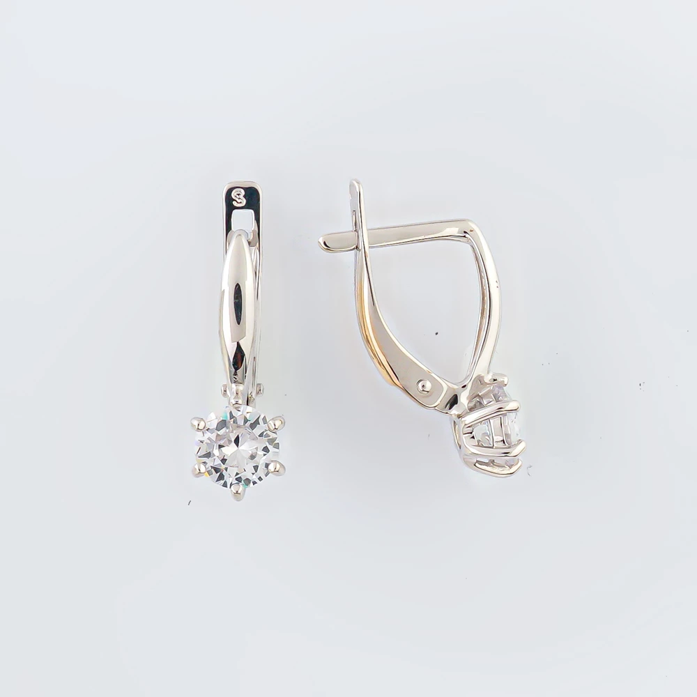 Серьги с фианитом из белого золота 585 пробы