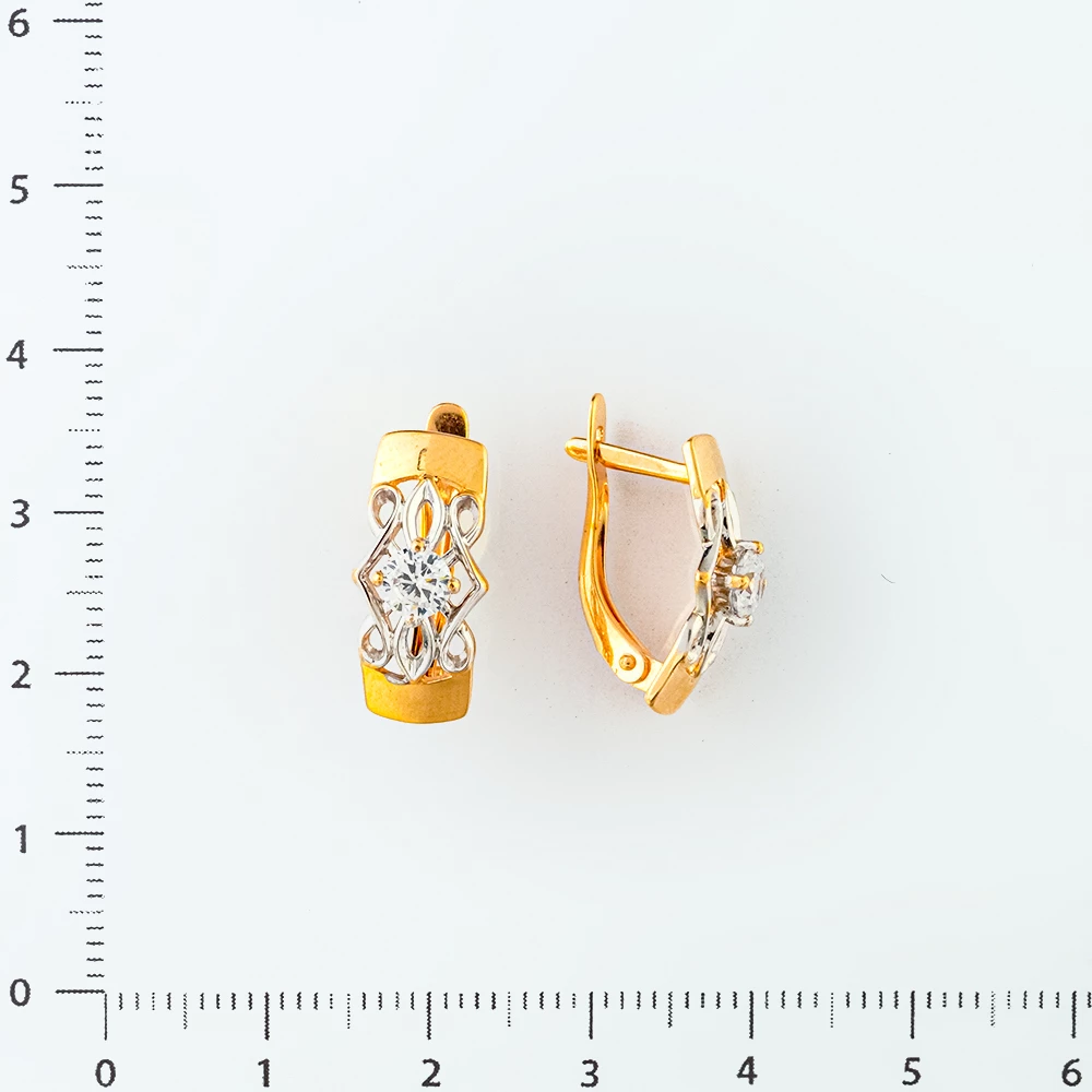 Серьги с фианитом из красного золота 585 пробы