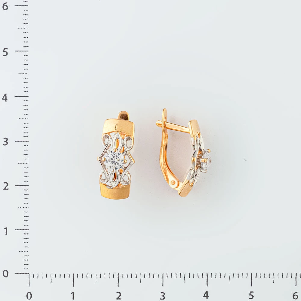 Серьги с фианитом из красного золота 585 пробы