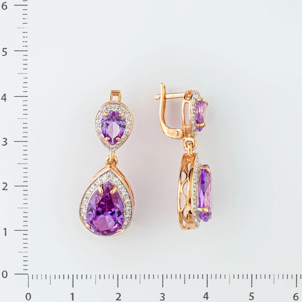 Серьги с ситаллом из красного золота 585 пробы