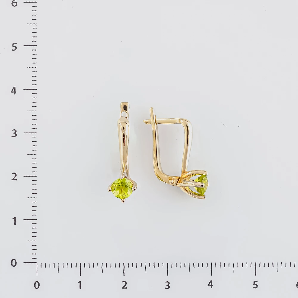 Серьги с хризолитом из белого золота 585 пробы
