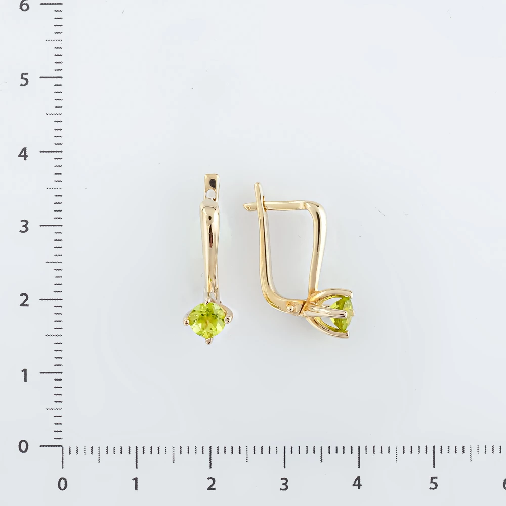 Серьги с хризолитом из белого золота 585 пробы