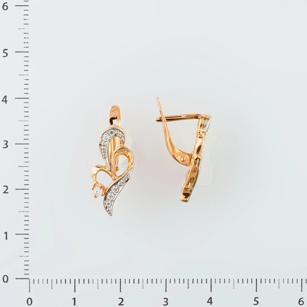 Серьги с фианитом из красного золота 585 пробы