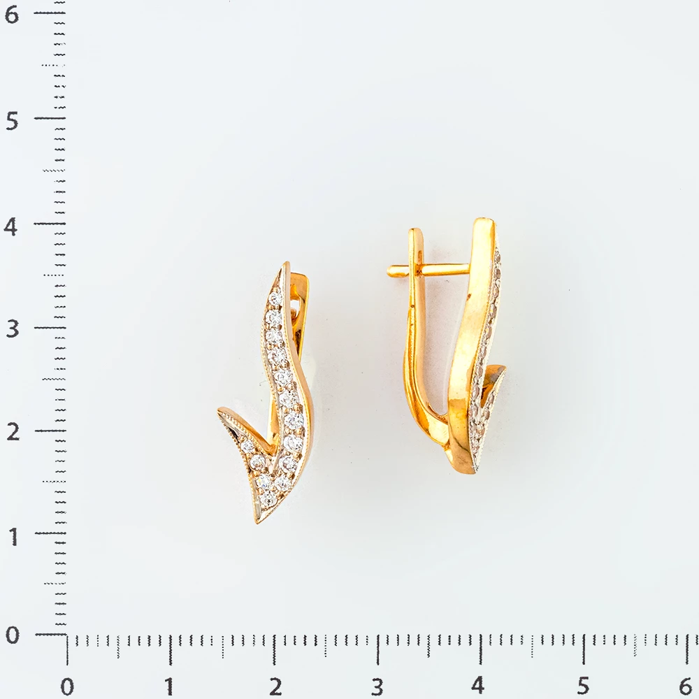 Серьги с фианитом из красного золота 585 пробы