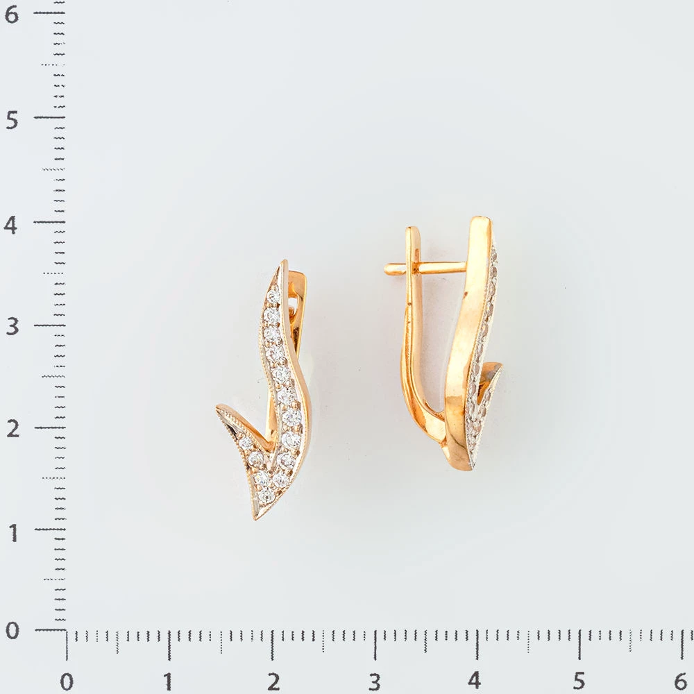 Серьги с фианитом из красного золота 585 пробы