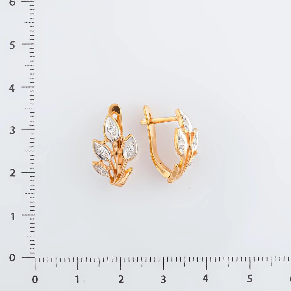 Серьги с фианитом из красного золота 585 пробы