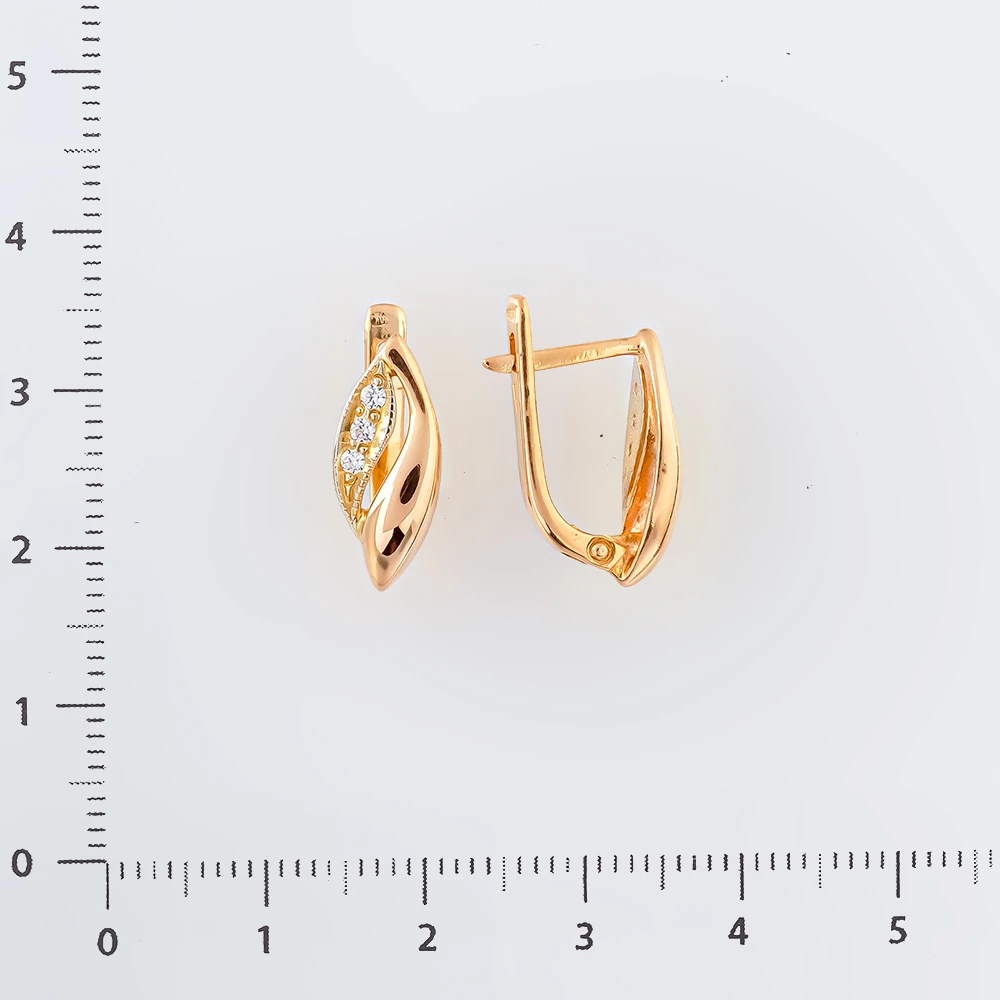 Серьги с фианитом из красного золота 585 пробы