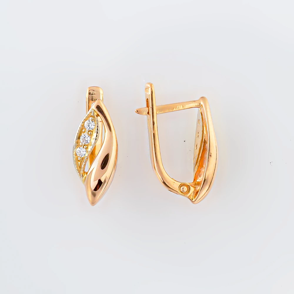 Серьги с фианитом из красного золота 585 пробы