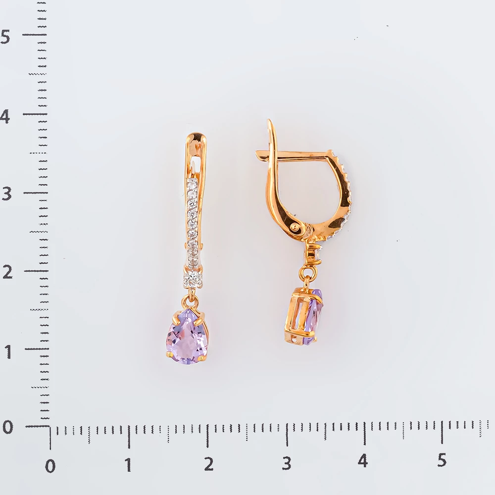 Серьги с аметистом из красного золота 585 пробы