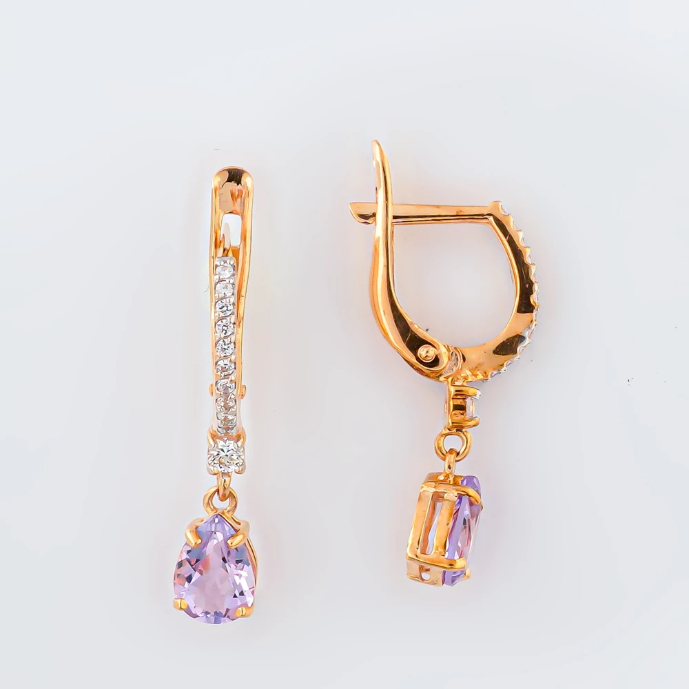 Серьги с аметистом из красного золота 585 пробы