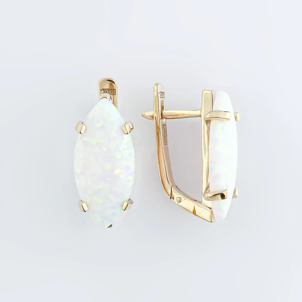 Серьги с опалом синтетическим из белого золота 585 пробы