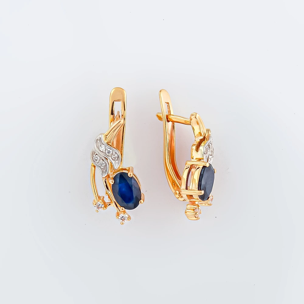 Серьги с сапфиром из красного золота 585 пробы