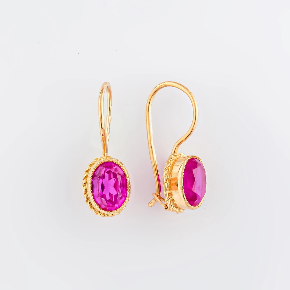 Серьги с фианитом из красного золота 583 пробы