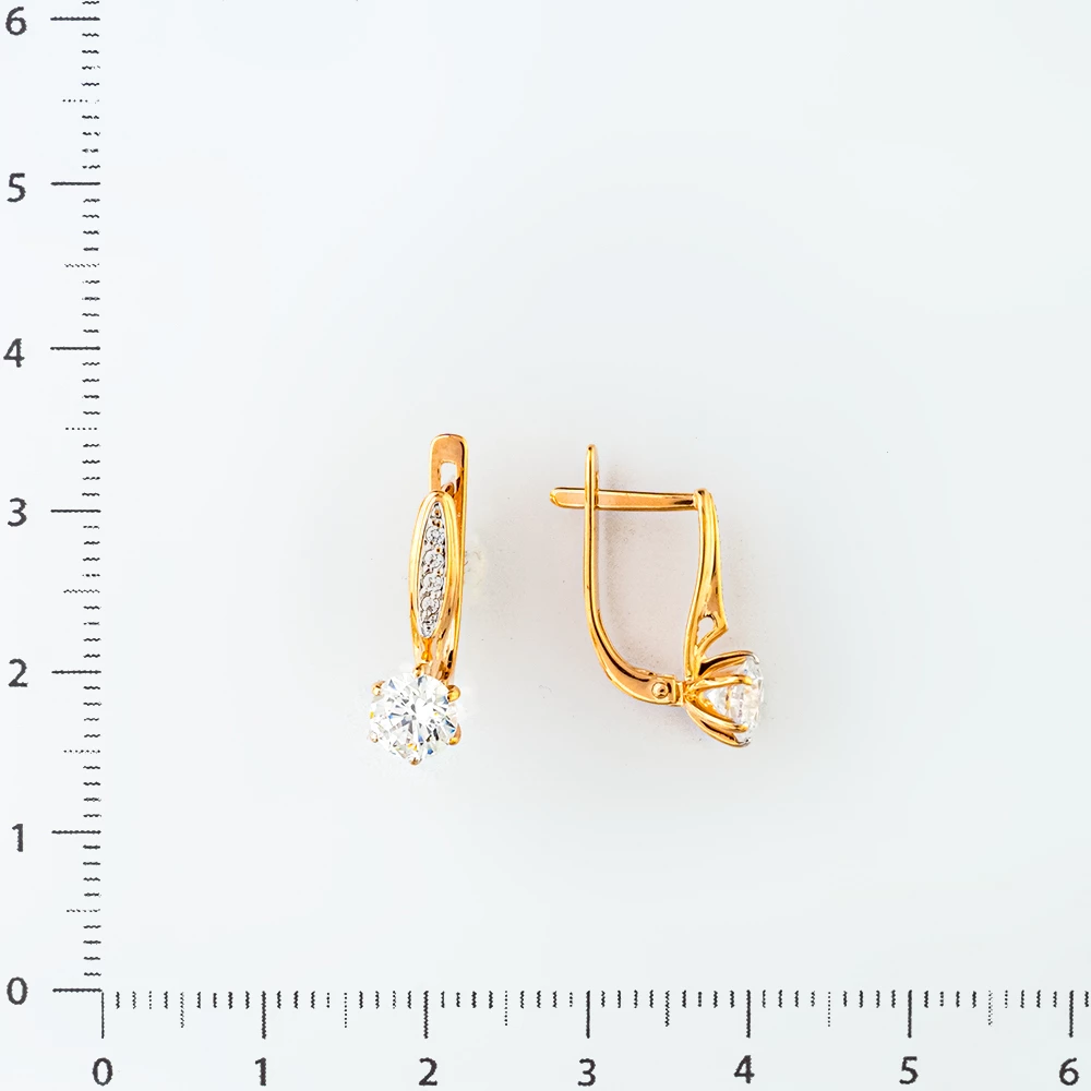 Серьги с фианитом из красного золота 585 пробы