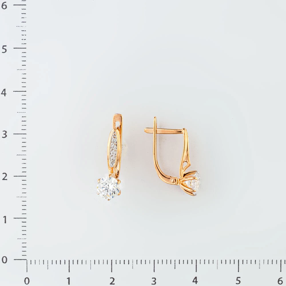 Серьги с фианитом из красного золота 585 пробы