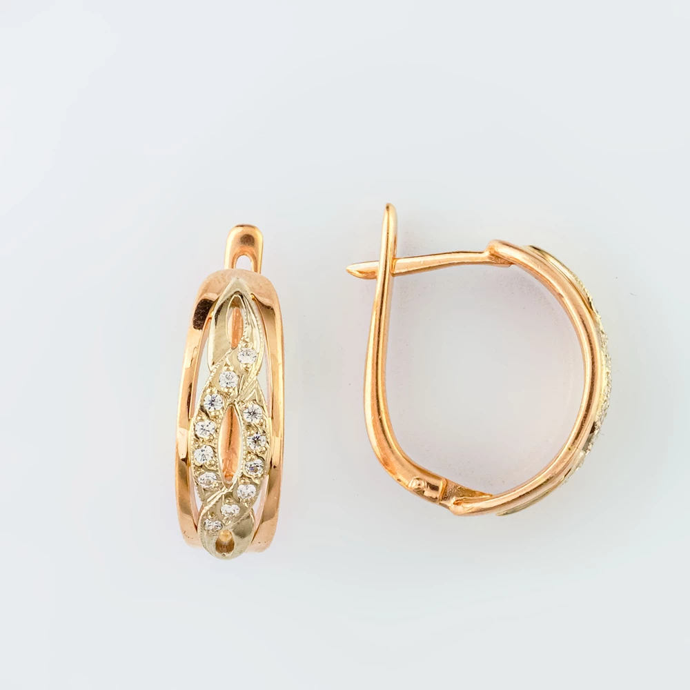 Серьги с фианитом из красного золота 585 пробы 1