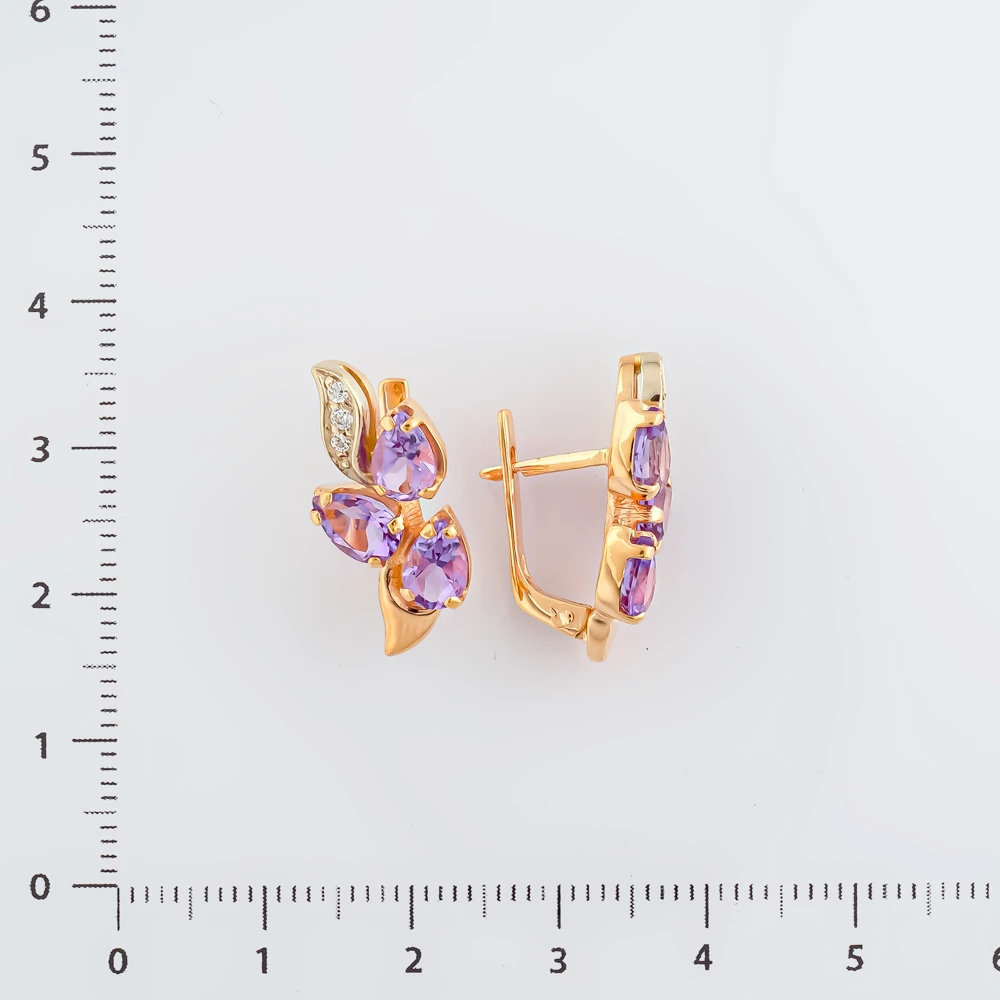 Серьги с аметистом из красного золота 585 пробы