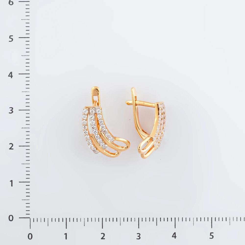 Серьги с фианитом из красного золота 585 пробы