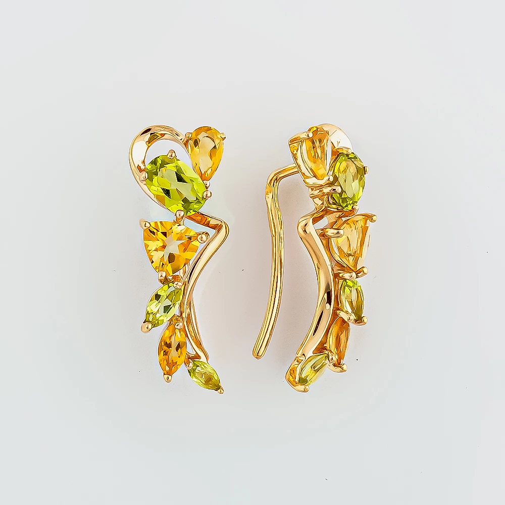 Серьги с хризолитом из красного золота 585 пробы