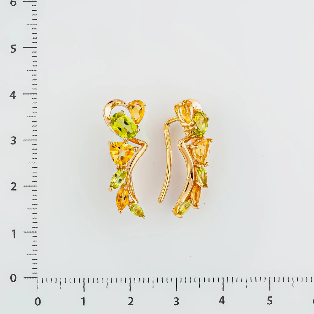 Серьги с хризолитом из красного золота 585 пробы