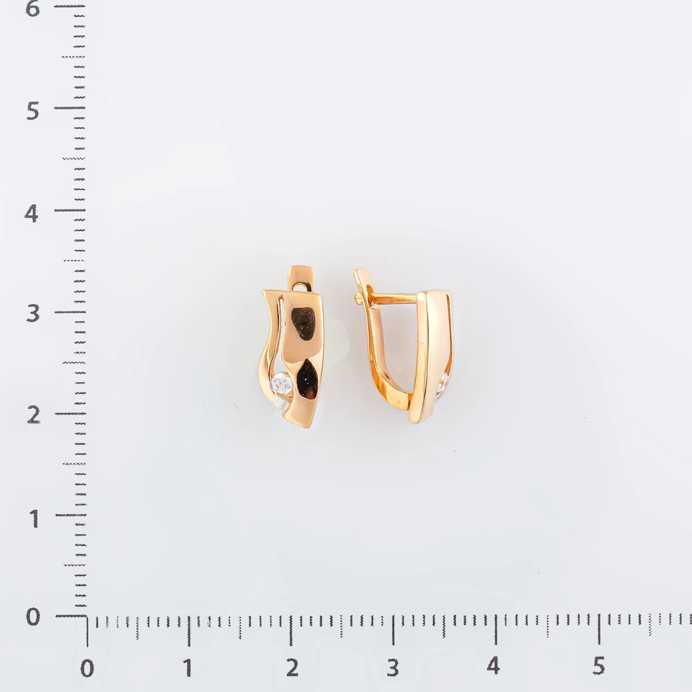 Серьги с фианитом из красного золота 585 пробы
