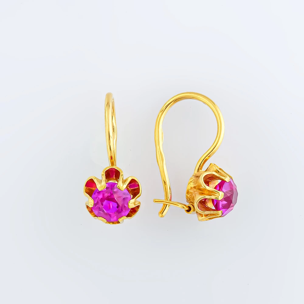 Серьги с фианитом из желтого золота 750 пробы