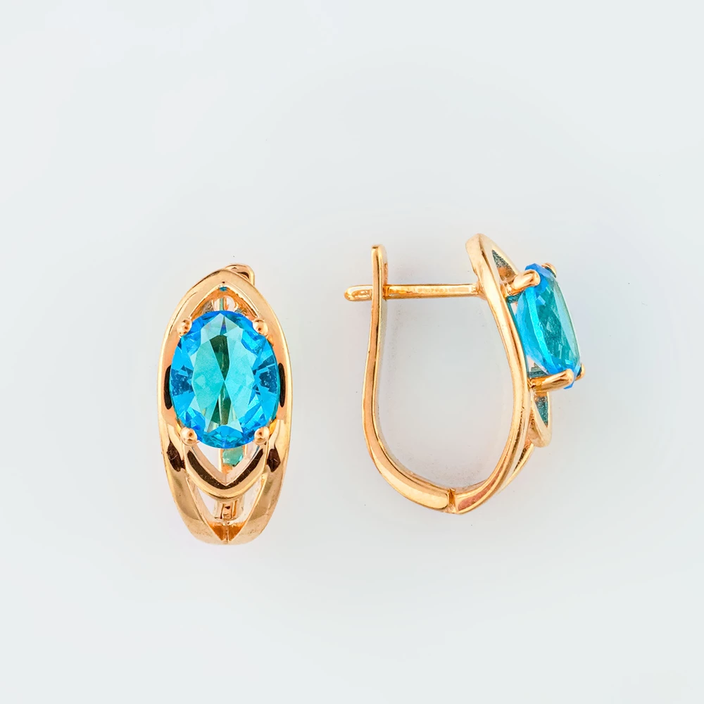 Серьги с фианитом из красного золота 585 пробы