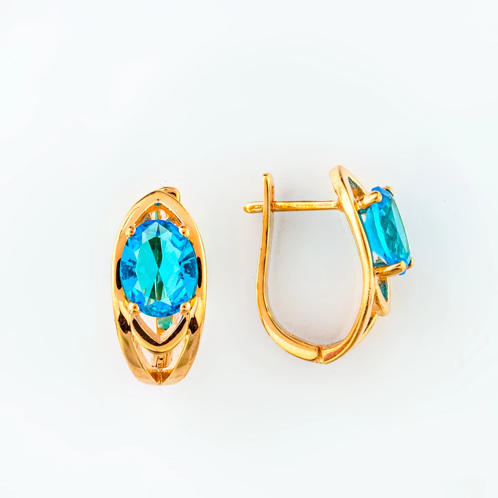 Серьги с фианитом из красного золота 585 пробы
