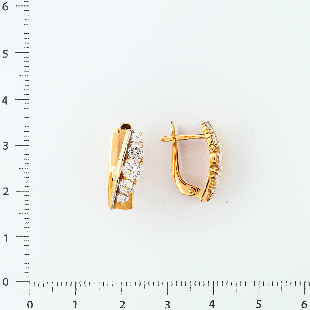 Серьги с фианитом из красного золота 585 пробы