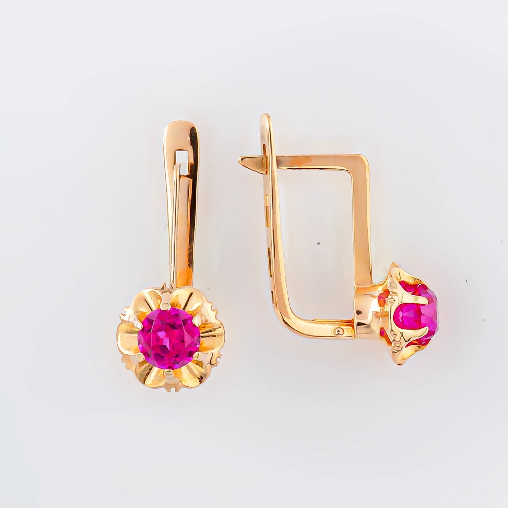 Серьги с фианитом из красного золота 583 пробы